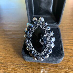Black and Gunmetal Beaded Ring